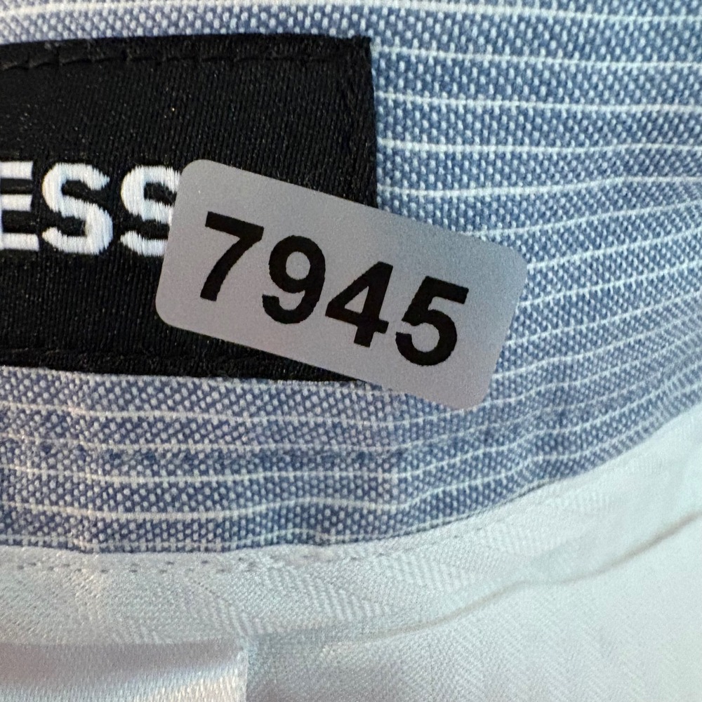 Linen Blend Pants Men 34x28 Slim Fit Trousers Blue White Striped Pleated Tapered - Picture 15 of 15